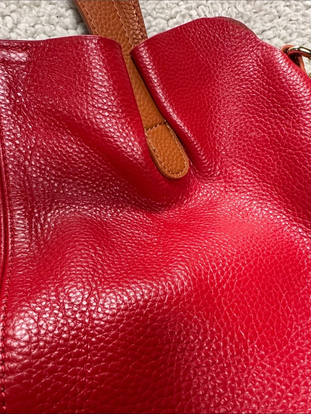 RED Genuine Leather  Commuter Handbag Tote Shoulder Crossbody, Removable Insert